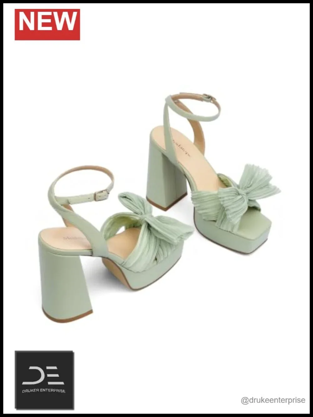 Platform Heels Women Bow Chunky Heel Square Open Toe Ankle Strap Sandals